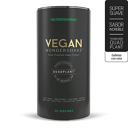 Vegan Wondershake Proteico | 100% Vegano, Combinación De Proteínas QuadPlant™, Batido En Polvo Libre De OGM | THE PROTEIN WORKS, Galletas con Nata, 750g