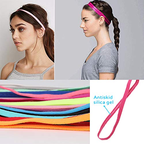 Vegena 14 Piezas Cinta Pelo Deporte, Diadema Deportiva Multicolor Elásticas Antideslizante Cintas de Pelo para Cabello Cintas de Pelo para Fitness para Mujer