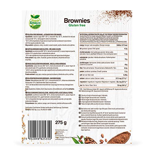 Veggie&Nature - Mezcla para brownies sin gluten (5 x 275 g)