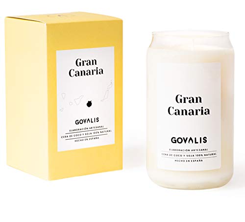 Vela Aromática Gran Canaria | Cera de Soja 100% Natural | 70-90 horas, Vela Perfumada Olor Coco Grande en Vaso, Recuerdos de Gran Canaria, Regalos Originales para Amigos, Decoración, Hogar, Baño