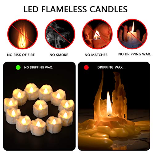 Velas LED con temporizador, lote de 12 pack pchero batería Alimentado por velas LED, 6 horas a y 18 horas de - [Blanco Cálido]