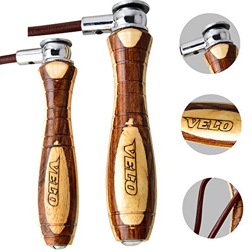 VELO Cuerda de saltar para fitness, fitness, boxeo, gimnasio, ejercicio, salto, entrenamiento profesional de cuero, artes marciales mixtas, cable de entrenamiento, mango de madera, altura ajustable VELO Cuerda de saltar para fitness, fitness, boxeo, gimnasio, ejercicio, salto, entrenamiento profesional de cuero, artes marciales mixtas, cable de entrenamiento, mango de madera, altura ajustable