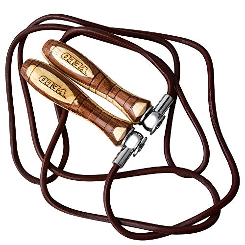VELO Cuerda de saltar para fitness, fitness, boxeo, gimnasio, ejercicio, salto, entrenamiento profesional de cuero, artes marciales mixtas, cable de entrenamiento, mango de madera, altura ajustable VELO Cuerda de saltar para fitness, fitness, boxeo, gimnasio, ejercicio, salto, entrenamiento profesional de cuero, artes marciales mixtas, cable de entrenamiento, mango de madera, altura ajustable