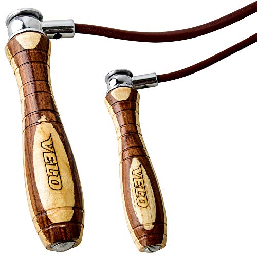 VELO Cuerda de saltar para fitness, fitness, boxeo, gimnasio, ejercicio, salto, entrenamiento profesional de cuero, artes marciales mixtas, cable de entrenamiento, mango de madera, altura ajustable VELO Cuerda de saltar para fitness, fitness, boxeo, gimnasio, ejercicio, salto, entrenamiento profesional de cuero, artes marciales mixtas, cable de entrenamiento, mango de madera, altura ajustable