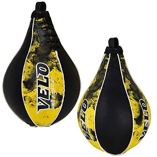 VELO Speed Ball Boxeo Cuero MMA Muay Thai Entrenamiento Punching Dodge Striking Bag Kit Colgando Giratorio Entrenamiento Speedball Patada Plataforma (Negro-Amarillo)