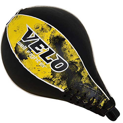 VELO Speed Ball Boxeo Cuero MMA Muay Thai Entrenamiento Punching Dodge Striking Bag Kit Colgando Giratorio Entrenamiento Speedball Patada Plataforma (Negro-Amarillo)