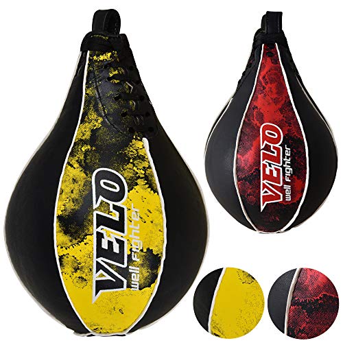 VELO Speed Ball Boxeo Cuero MMA Muay Thai Entrenamiento Punching Dodge Striking Bag Kit Colgando Giratorio Entrenamiento Speedball Patada Plataforma (Negro-Amarillo)