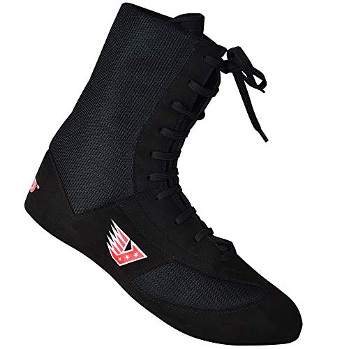 VELO Zapatos de boxeo de cuero para deportes de combate de entrenamiento de maestría, unisex, para hombres y jóvenes, botas genuinas, ligeras, color negro, para adultos (largo, negro, 43)