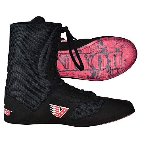 VELO Zapatos de boxeo de cuero para deportes de combate de entrenamiento de maestría, unisex, para hombres y jóvenes, botas genuinas, ligeras, color negro, para adultos (largo, negro, 43)