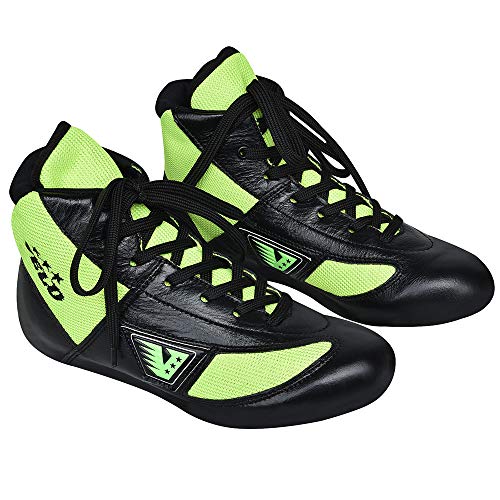 VELO. Zapatos de boxeo de cuero para deportes de lucha de entrenamiento de maestro de malla unisex Pro para hombre y juventud, botas genuinas, peso ligero, color negro, zapatos de boxeo para adultos