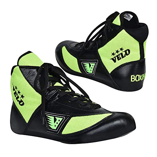 VELO. Zapatos de boxeo de cuero para deportes de lucha de entrenamiento de maestro de malla unisex Pro para hombre y juventud, botas genuinas, peso ligero, color negro, zapatos de boxeo para adultos
