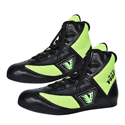 VELO. Zapatos de boxeo de cuero para deportes de lucha de entrenamiento de maestro de malla unisex Pro para hombre y juventud, botas genuinas, peso ligero, color negro, zapatos de boxeo para adultos