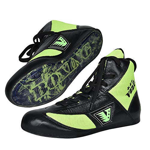 VELO. Zapatos de boxeo de cuero para deportes de lucha de entrenamiento de maestro de malla unisex Pro para hombre y juventud, botas genuinas, peso ligero, color negro, zapatos de boxeo para adultos