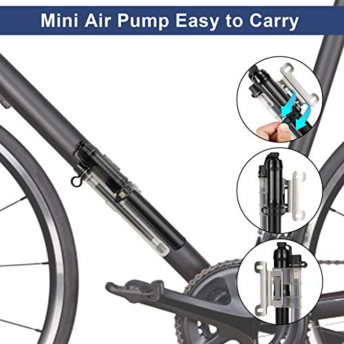 Vemingo Mini bomba de bicicleta, bomba de bicicleta portátil de 260 PSI, bombas de bicicleta con kit de reparación y montaje, compatible con Presta y Schrade, inflado rápido de neumáticos