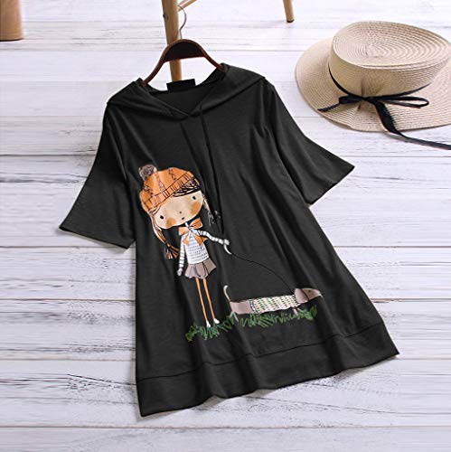 VEMOW Camiseta de Manga Corta con Capucha y Estampado de Dibujos Animados Casual para Mujer tamaño Extra Top Blusa(Negro,L) VEMOW Camiseta de Manga Corta con Capucha y Estampado de Dibujos Animados Casual para Mujer tamaño Extra Top Blusa(Negro,L)