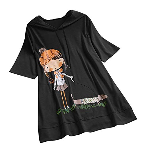 VEMOW Camiseta de Manga Corta con Capucha y Estampado de Dibujos Animados Casual para Mujer tamaño Extra Top Blusa(Negro,L) VEMOW Camiseta de Manga Corta con Capucha y Estampado de Dibujos Animados Casual para Mujer tamaño Extra Top Blusa(Negro,L)
