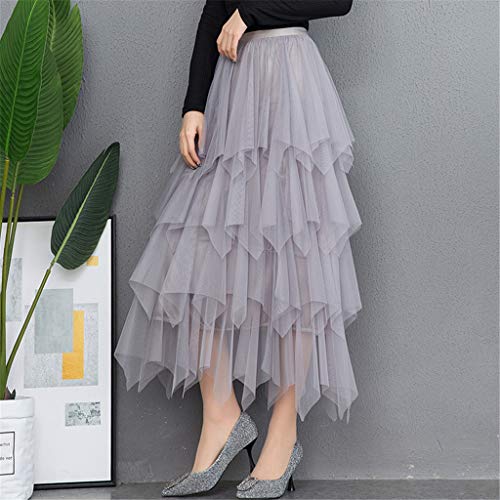 VEMOW Faldas Mujer cómoda de Tul de Cintura Alta Falda Plisada del tutú de Las señoras Falda de Midi(Gris,Una Talla) VEMOW Faldas Mujer cómoda de Tul de Cintura Alta Falda Plisada del tutú de Las señoras Falda de Midi(Gris,Una Talla)