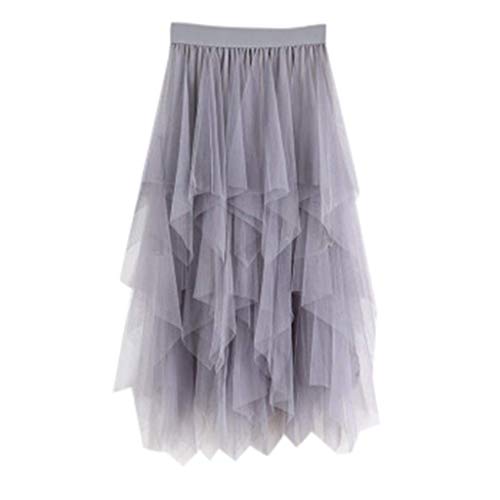 VEMOW Faldas Mujer cómoda de Tul de Cintura Alta Falda Plisada del tutú de Las señoras Falda de Midi(Gris,Una Talla)