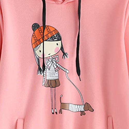 VEMOW Pullover Mujer Suelto Casual Dibujos Animados ImpresióN Irregular Dobladillo Encapuchado Camisa De Entrenamiento Sudadera Tops Blusa Camisa OtoñO Invierno(Rosado,5XL)