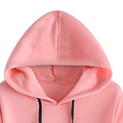 VEMOW Pullover Mujer Suelto Casual Dibujos Animados ImpresióN Irregular Dobladillo Encapuchado Camisa De Entrenamiento Sudadera Tops Blusa Camisa OtoñO Invierno(Rosado,5XL)