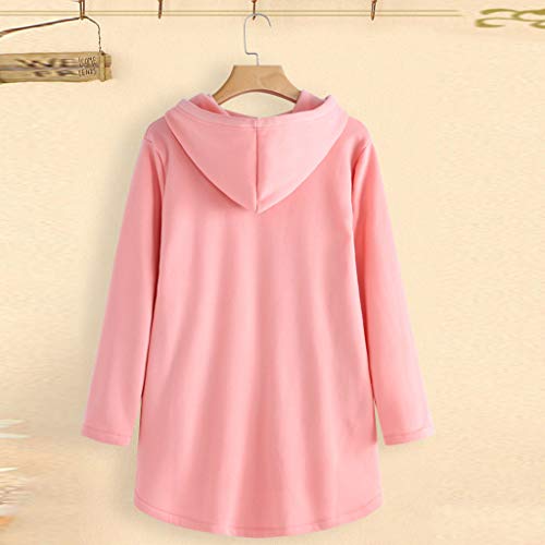 VEMOW Pullover Mujer Suelto Casual Dibujos Animados ImpresióN Irregular Dobladillo Encapuchado Camisa De Entrenamiento Sudadera Tops Blusa Camisa OtoñO Invierno(Rosado,5XL)