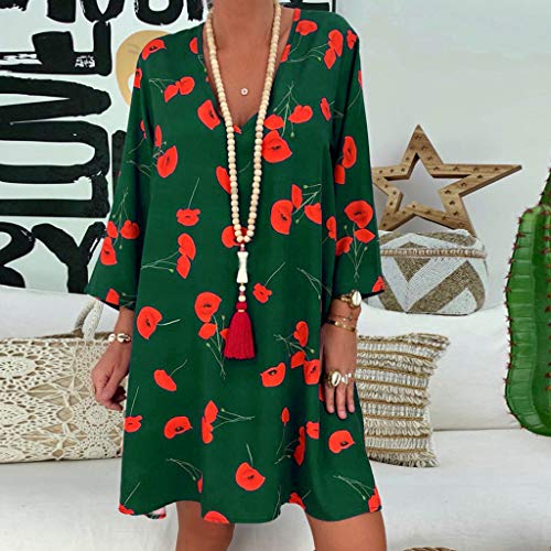 VEMOW Vestido Mujer Faldas Ropa de Verano con Mangas Tres Cuartos y Estampado Suelto para Mujer(A Verde,3XL)