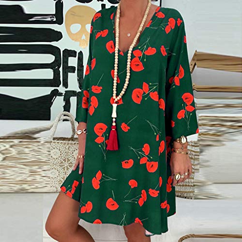 VEMOW Vestido Mujer Faldas Ropa de Verano con Mangas Tres Cuartos y Estampado Suelto para Mujer(A Verde,3XL) VEMOW Vestido Mujer Faldas Ropa de Verano con Mangas Tres Cuartos y Estampado Suelto para Mujer(A Verde,3XL)