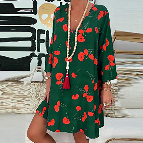 VEMOW Vestido Mujer Faldas Ropa de Verano con Mangas Tres Cuartos y Estampado Suelto para Mujer(A Verde,3XL)