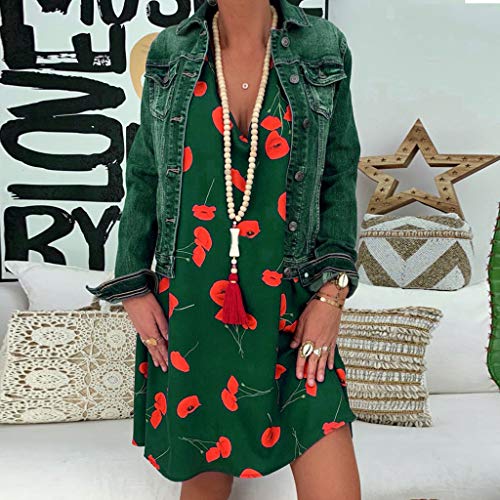 VEMOW Vestido Mujer Faldas Ropa de Verano con Mangas Tres Cuartos y Estampado Suelto para Mujer(A Verde,3XL) VEMOW Vestido Mujer Faldas Ropa de Verano con Mangas Tres Cuartos y Estampado Suelto para Mujer(A Verde,3XL)