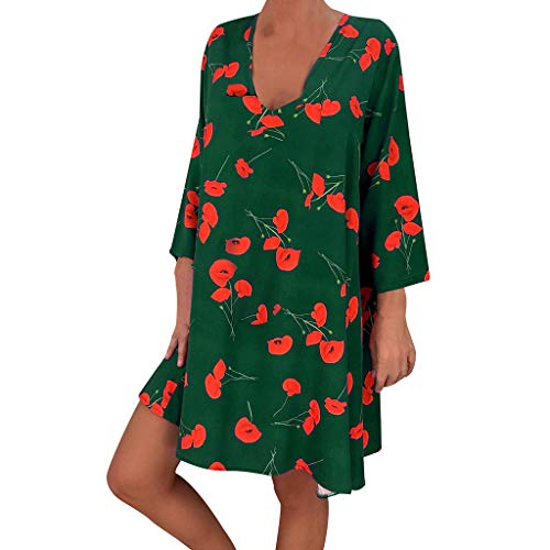 VEMOW Vestido Mujer Faldas Ropa de Verano con Mangas Tres Cuartos y Estampado Suelto para Mujer(A Verde,3XL)