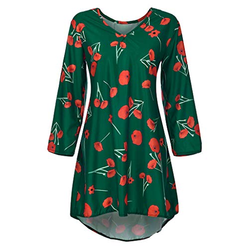 VEMOW Vestido Mujer Faldas Ropa de Verano con Mangas Tres Cuartos y Estampado Suelto para Mujer(A Verde,3XL)