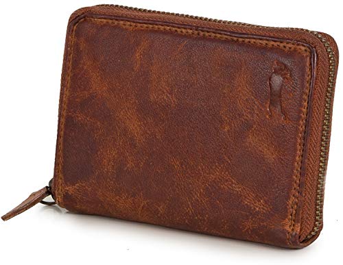 Ven Tomy - Cartera monedero para mujer y hombre de cuero, pequeño vintage marrón