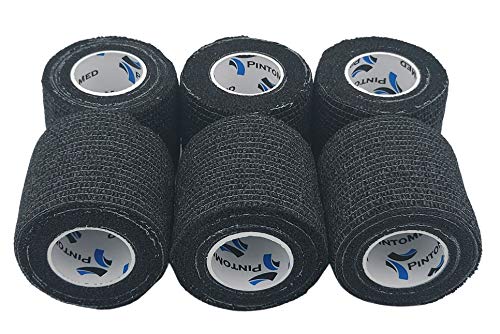 Venda Cohesiva Negro 6 Rollos x 5 cm x 4,5 m Autoadhesivo Flexible Vendaje, Calidad Profesional, Primeros Auxilios, Lesiones de los Deportes, Rodillos embalados Individualmente - Pack de 6