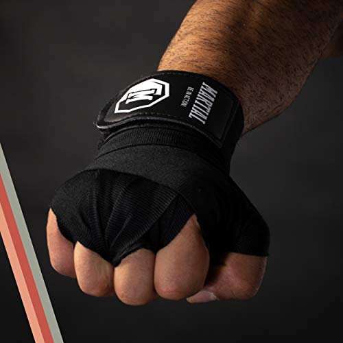 Vendas de Boxeo de Martial con Presilla para el Pulgar. ¡Vendajes sin Desgaste para MMA, Boxeo, Kickboxing y Combate! ¡Vendaje de muñeca Negro, absorción óptima del Sudor!