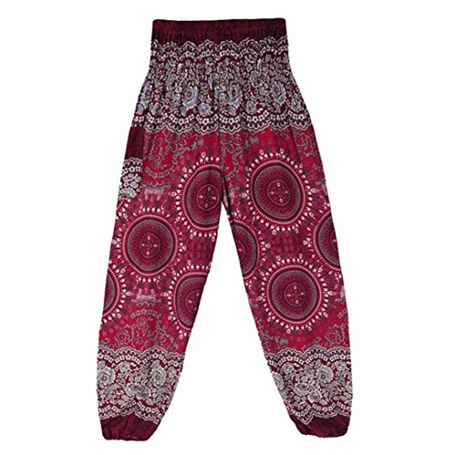 Venmo Hombres Mujeres tailandesas Pantalones de harén Festival Hippy Delantal Hippie Alta Cintura Pantalones de Yoga (Vino, Tamaño Libre)