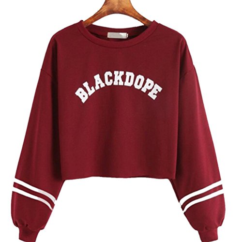 VENMO Mujer Sudaderas Cortas 2017 Otoño BLACKDOPE Impresión Manga Larga Blusa Tops (S, Rojo) VENMO Mujer Sudaderas Cortas 2017 Otoño BLACKDOPE Impresión Manga Larga Blusa Tops (S, Rojo)