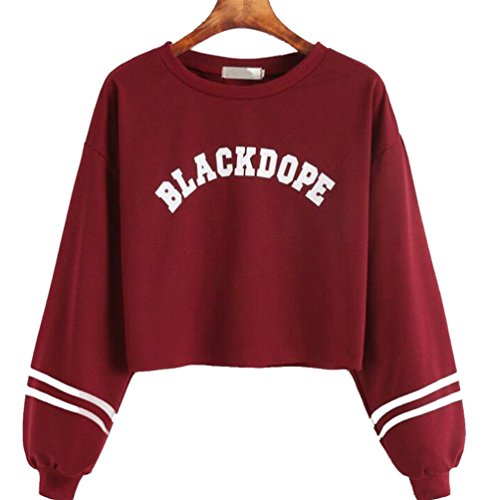 VENMO Mujer Sudaderas Cortas 2017 Otoño BLACKDOPE Impresión Manga Larga Blusa Tops (S, Rojo)