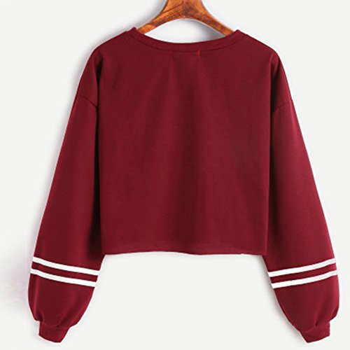 VENMO Mujer Sudaderas Cortas 2017 Otoño BLACKDOPE Impresión Manga Larga Blusa Tops (S, Rojo)