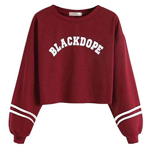 VENMO Mujer Sudaderas Cortas 2017 Otoño BLACKDOPE Impresión Manga Larga Blusa Tops (S, Rojo)