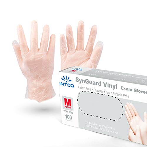VENSALUD - Guantes de VINILO desechables. Sin Polvo. Caja de 100 guantes. Color: Semi-Blanco (M)