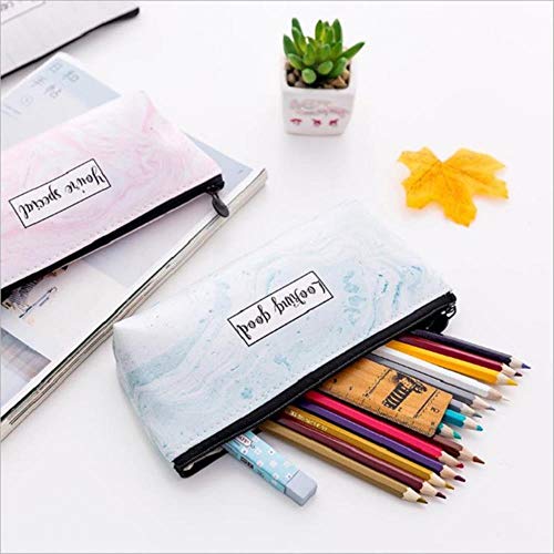 Venta caliente creativo mármol lápices casos de gran capacidad impermeable de cuero papelería de la bolsa de la bolsa de suministros escolares envío gratis,A-rosa