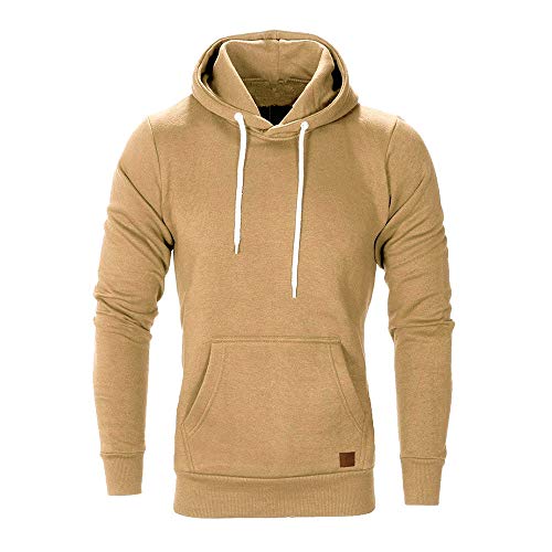 ¡Venta de liquidación! Sudadera con Capucha Hombre Hoodie Adolescentes Chico Pullover Básico Top Chandal Hombres Blusa Clásico Ropa Deportivos Casual Streetwear Yvelands(Khaki F,XL)