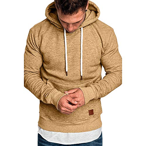 ¡Venta de liquidación! Sudadera con Capucha Hombre Hoodie Adolescentes Chico Pullover Básico Top Chandal Hombres Blusa Clásico Ropa Deportivos Casual Streetwear Yvelands(Khaki F,XL)