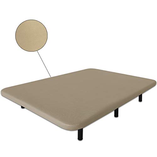 Ventadecolchones - Base tapizada Modelo Drago Súper-Reforzada con Sistema Antiruido con 7 Patas de 27 cm con 7 Barras transversales 3D Beige Medida 135 x 190 cm