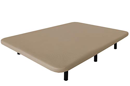 Ventadecolchones - Base tapizada Modelo Drago Súper-Reforzada con Sistema Antiruido con 7 Patas de 27 cm con 7 Barras transversales 3D Beige Medida 135 x 190 cm