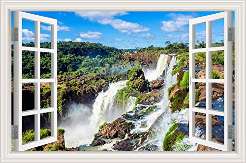 Ventana 3D cascada río laker bosque paisaje natural arte calcomanía decoración del hogar sala de estar dormitorio paisaje foto etiqueta de la pared papel tapiz mural cartel