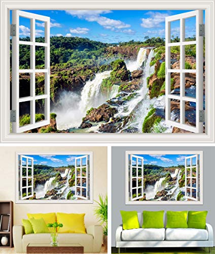 Ventana 3D cascada río laker bosque paisaje natural arte calcomanía decoración del hogar sala de estar dormitorio paisaje foto etiqueta de la pared papel tapiz mural cartel
