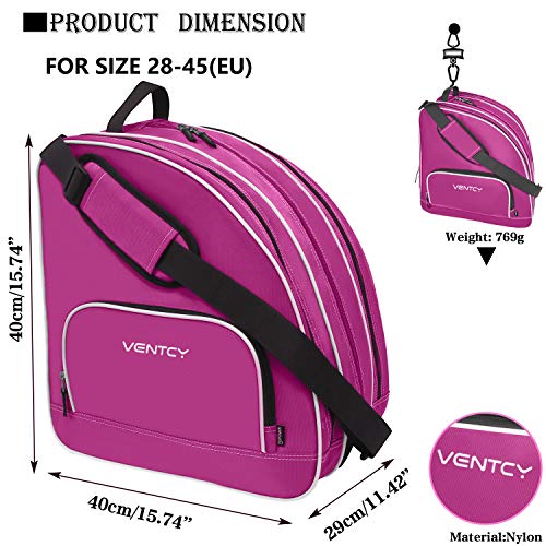 VENTCY Bolsa para Patines, Bolsa Patines Adulto, Bolsa Patines Ruedas, Bolsa Patines Línea para Nina, Bolsa Patines 4 Ruedas hasta El Tamaño 45 (EU) Rosa roja