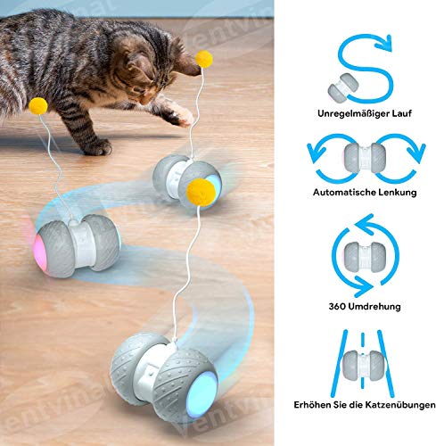 Ventvinal Bola de Gato, Juguete Gato Pelota interactiva giratoria automática de 360 ​​Grados con luz LED de Carga USB,Pelotas Ejercicio para Animal Doméstico Gatos-Batería Recargable Incorporada