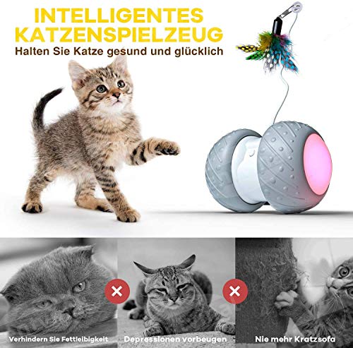 Ventvinal Bola de Gato, Juguete Gato Pelota interactiva giratoria automática de 360 ​​Grados con luz LED de Carga USB,Pelotas Ejercicio para Animal Doméstico Gatos-Batería Recargable Incorporada